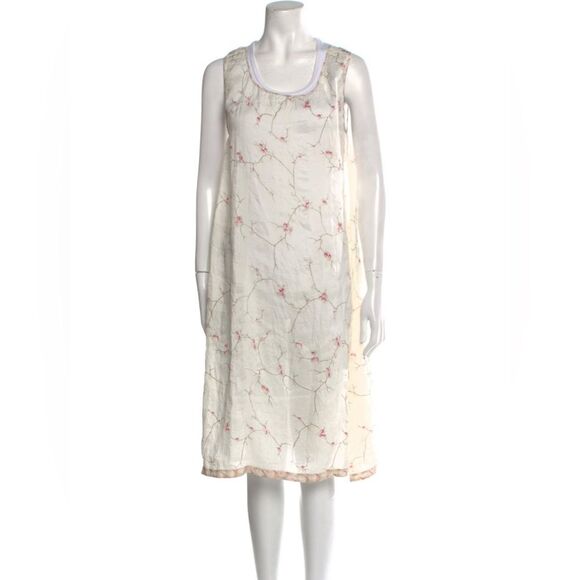 Dosa Cherry Blossom 100% Silk Midi Scoop Neck Sleeveless Tent Dress Size 1 - Picture 1 of 4